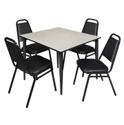 48 IN. SQUARE BREAKROOM TABLE- MAPLE TOP, BLACK BASE & 4 RESTAURANT STACK CHAIRS- BLACK <FONT COLOR=GREEN>-FREE SHIPPING-</FONT>