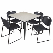 48 IN. SQUARE BREAKROOM TABLE- MAPLE TOP, BLACK BASE & 4 STACK CHAIRS- BLACK <FONT COLOR=GREEN>-FREE SHIPPING-</FONT>