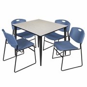 48 IN. SQUARE BREAKROOM TABLE- MAPLE TOP, BLACK BASE & 4 STACK CHAIRS- BLUE <FONT COLOR=GREEN>-FREE SHIPPING-</FONT>