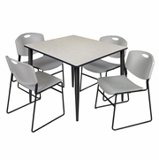 48 IN. SQUARE BREAKROOM TABLE- MAPLE TOP, BLACK BASE & 4 STACK CHAIRS- GREY <FONT COLOR=GREEN>-FREE SHIPPING-</FONT>