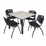 48 IN SQUARE BREAKROOM TABLE- MAPLE TOP, BLACK LEGS, 4 M STACK CHAIRS- BLACK <FONT COLOR=GREEN>-FREE SHIPPING-</FONT>