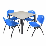 48 IN SQUARE BREAKROOM TABLE- MAPLE TOP, BLACK LEGS, 4 M STACK CHAIRS- BLUE <FONT COLOR=GREEN>-FREE SHIPPING-</FONT>