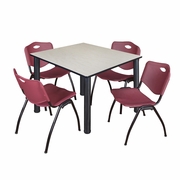 48 IN SQUARE BREAKROOM TABLE- MAPLE TOP, BLACK LEGS, 4 M STACK CHAIRS- BURGUNDY <FONT COLOR=GREEN>-FREE SHIPPING-</FONT>
