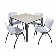 48 IN SQUARE BREAKROOM TABLE- MAPLE TOP, BLACK LEGS, 4 M STACK CHAIRS- GREY <FONT COLOR=GREEN>-FREE SHIPPING-</FONT>
