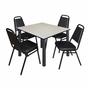 48 IN SQUARE BREAKROOM TABLE- MAPLE TOP, BLACK LEGS, 4 RESTAURANT STACK CHAIRS <FONT COLOR=GREEN>-FREE SHIPPING-</FONT>