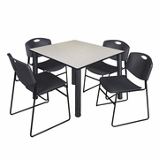 48 IN SQUARE BREAKROOM TABLE- MAPLE TOP, BLACK LEGS, 4 STACK CHAIRS- BLACK <FONT COLOR=GREEN>-FREE SHIPPING-</FONT>