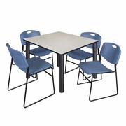 48 IN SQUARE BREAKROOM TABLE- MAPLE TOP, BLACK LEGS, 4 STACK CHAIRS- BLUE <FONT COLOR=GREEN>-FREE SHIPPING-</FONT>