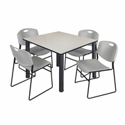 48 IN SQUARE BREAKROOM TABLE- MAPLE TOP, BLACK LEGS, 4 STACK CHAIRS- GREY <FONT COLOR=GREEN>-FREE SHIPPING-</FONT>