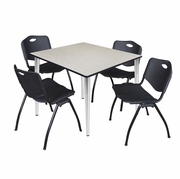 48 IN. SQUARE BREAKROOM TABLE- MAPLE TOP, CHROME BASE & 4 M STACK CHAIRS- BLACK <FONT COLOR=GREEN>-FREE SHIPPING-</FONT>