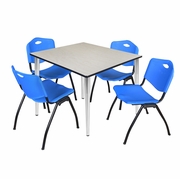 48 IN. SQUARE BREAKROOM TABLE- MAPLE TOP, CHROME BASE & 4 M STACK CHAIRS- BLUE <FONT COLOR=GREEN>-FREE SHIPPING-</FONT>