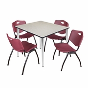 48 IN. SQUARE BREAKROOM TABLE- MAPLE TOP, CHROME BASE & 4 M STACK CHAIRS- BURGUNDY <FONT COLOR=GREEN>-FREE SHIPPING-</FONT>