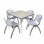 48 IN. SQUARE BREAKROOM TABLE- MAPLE TOP, CHROME BASE & 4 M STACK CHAIRS- GREY <FONT COLOR=GREEN>-FREE SHIPPING-</FONT>