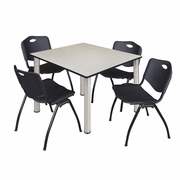 48 IN SQUARE BREAKROOM TABLE- MAPLE TOP, CHROME LEGS, 4 M STACK CHAIRS- BLACK <FONT COLOR=GREEN>-FREE SHIPPING-</FONT>