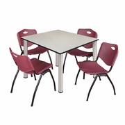 48 IN SQUARE BREAKROOM TABLE- MAPLE TOP, CHROME LEGS, 4 M STACK CHAIRS- BURGUNDY <FONT COLOR=GREEN>-FREE SHIPPING-</FONT>