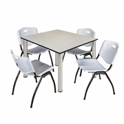 48 IN SQUARE BREAKROOM TABLE- MAPLE TOP, CHROME LEGS, 4 M STACK CHAIRS- GREY <FONT COLOR=GREEN>-FREE SHIPPING-</FONT>