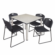 48 IN SQUARE BREAKROOM TABLE- MAPLE TOP, CHROME LEGS, 4 STACK CHAIRS- BLACK <FONT COLOR=GREEN>-FREE SHIPPING-</FONT>