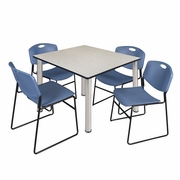 48 IN SQUARE BREAKROOM TABLE- MAPLE TOP, CHROME LEGS, 4 STACK CHAIRS- BLUE <FONT COLOR=GREEN>-FREE SHIPPING-</FONT>