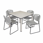 48 IN SQUARE BREAKROOM TABLE- MAPLE TOP, CHROME LEGS, 4 STACK CHAIRS- GREY <FONT COLOR=GREEN>-FREE SHIPPING-</FONT>