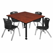 48 IN. SQUARE MOBILE ADJUSTABLE CLASSROOM TABLE- CHERRY & 4 ANDY 12 IN. STACK CHAIRS- BLACK <FONT COLOR=GREEN>-FREE SHIPPING-</FONT>