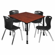 48 IN. SQUARE MOBILE ADJUSTABLE CLASSROOM TABLE- CHERRY & 4 ANDY 18 IN. STACK CHAIRS- BLACK <FONT COLOR=GREEN>-FREE SHIPPING-</FONT>