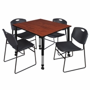 48 IN. SQUARE MOBILE ADJUSTABLE CLASSROOM TABLE- CHERRY & 4 STACK CHAIRS- BLACK <FONT COLOR=GREEN>-FREE SHIPPING-</FONT>