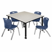 48 IN. SQUARE MOBILE ADJUSTABLE CLASSROOM TABLE- MAPLE & 4 4 ANDY 12 IN. STACK CHAIRS- BLUE <FONT COLOR=GREEN>-FREE SHIPPING-</FONT>