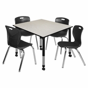 48 IN. SQUARE MOBILE ADJUSTABLE CLASSROOM TABLE- MAPLE & 4 4 ANDY 18 IN. STACK CHAIRS- BLACK <FONT COLOR=GREEN>-FREE SHIPPING-</FONT>