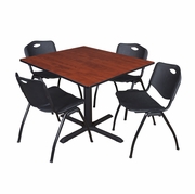 48 IN. SQUARE X-BASE BREAKROOM TABLE- CHERRY & 4 M STACK CHAIRS- BLACK <FONT COLOR=GREEN>-FREE SHIPPING-</FONT>