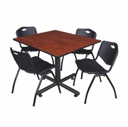 48 IN. SQUARE X-BASE BREAKROOM TABLE- CHERRY, 4 M STACK CHAIRS- BLACK <FONT COLOR=GREEN>-FREE SHIPPING-</FONT>