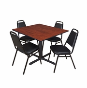 48 IN. SQUARE X-BASE BREAKROOM TABLE- CHERRY & 4 RESTAURANT STACK CHAIRS- BLACK <FONT COLOR=GREEN>-FREE SHIPPING-</FONT>