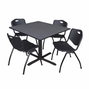48 IN. SQUARE X-BASE BREAKROOM TABLE- GREY & 4 M STACK CHAIRS- BLACK <FONT COLOR=GREEN>-FREE SHIPPING-</FONT>
