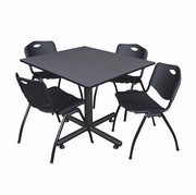 48 IN. SQUARE X-BASE BREAKROOM TABLE- GREY, 4 M STACK CHAIRS- BLACK <FONT COLOR=GREEN>-FREE SHIPPING-</FONT>