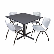 48 IN. SQUARE X-BASE BREAKROOM TABLE- GREY & 4 M STACK CHAIRS- GREY <FONT COLOR=GREEN>-FREE SHIPPING-</FONT>