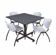 48 IN. SQUARE X-BASE BREAKROOM TABLE- GREY, 4 M STACK CHAIRS- GREY <FONT COLOR=GREEN>-FREE SHIPPING-</FONT>