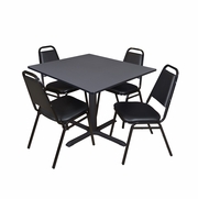 48 IN. SQUARE X-BASE BREAKROOM TABLE- GREY & 4 RESTAURANT STACK CHAIRS- BLACK <FONT COLOR=GREEN>-FREE SHIPPING-</FONT>