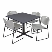 48 IN. SQUARE X-BASE BREAKROOM TABLE- GREY & 4 STACK CHAIRS- GREY <FONT COLOR=GREEN>-FREE SHIPPING-</FONT>
