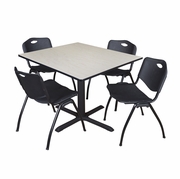 48 IN. SQUARE X-BASE BREAKROOM TABLE- MAPLE & 4 M STACK CHAIRS- BLACK <FONT COLOR=GREEN>-FREE SHIPPING-</FONT>