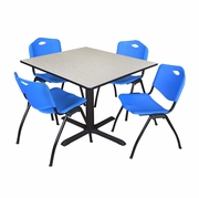 48 IN. SQUARE X-BASE BREAKROOM TABLE- MAPLE & 4 M STACK CHAIRS- BLUE <FONT COLOR=GREEN>-FREE SHIPPING-</FONT>