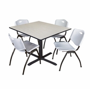 48 IN. SQUARE X-BASE BREAKROOM TABLE- MAPLE & 4 M STACK CHAIRS- GREY <FONT COLOR=GREEN>-FREE SHIPPING-</FONT>
