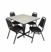 48 IN. SQUARE X-BASE BREAKROOM TABLE- MAPLE & 4 RESTAURANT STACK CHAIRS- BLACK <FONT COLOR=GREEN>-FREE SHIPPING-</FONT>