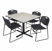 48 IN. SQUARE X-BASE BREAKROOM TABLE- MAPLE & 4 STACK CHAIRS- BLACK <FONT COLOR=GREEN>-FREE SHIPPING-</FONT>