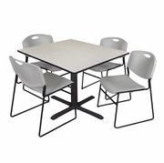 48 IN. SQUARE X-BASE BREAKROOM TABLE- MAPLE & 4 STACK CHAIRS- GREY <FONT COLOR=GREEN>-FREE SHIPPING-</FONT>