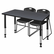 48 X 24 IN. ADJUSTABLE CLASSROOM TABLE- GREY & 2 STACK CHAIRS- BLACK <FONT COLOR=GREEN>-FREE SHIPPING-</FONT>