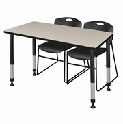 48 X 24 IN. ADJUSTABLE CLASSROOM TABLE- MAPLE & 2 STACK CHAIRS- BLACK <FONT COLOR=GREEN>-FREE SHIPPING-</FONT>