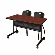 48 X 24 IN. FLIP-TOP PRIVACY NESTING TABLE- CHERRY, 2 M STACK CHAIRS- BLACK <FONT COLOR=GREEN>-FREE SHIPPING-</FONT>
