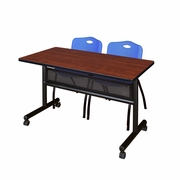 48 X 24 IN. FLIP-TOP PRIVACY NESTING TABLE- CHERRY, 2 M STACK CHAIRS- BLUE <FONT COLOR=GREEN>-FREE SHIPPING-</FONT>