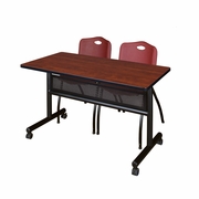 48 X 24 IN. FLIP-TOP PRIVACY NESTING TABLE- CHERRY, 2 M STACK CHAIRS- BURGUNDY <FONT COLOR=GREEN>-FREE SHIPPING-</FONT>