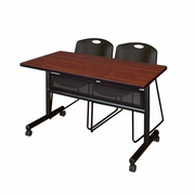 48 X 24 IN. FLIP-TOP PRIVACY NESTING TABLE- CHERRY, 2 STACK CHAIRS- BLACK <FONT COLOR=GREEN>-FREE SHIPPING-</FONT>