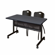 48 X 24 IN. FLIP-TOP PRIVACY NESTING TABLE- GREY, 2 M STACK CHAIRS- BLACK <FONT COLOR=GREEN>-FREE SHIPPING-</FONT>