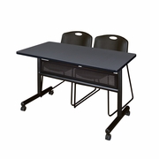 48 X 24 IN. FLIP-TOP PRIVACY NESTING TABLE- GREY, 2 STACK CHAIRS- BLACK <FONT COLOR=GREEN>-FREE SHIPPING-</FONT>